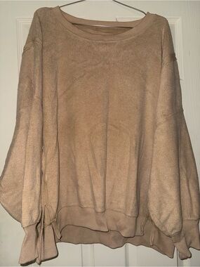 American Eagle Oversized Fleece Sweatshirt in Tan